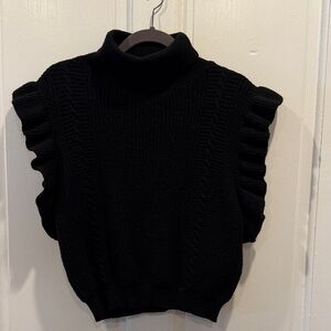 BiBi Black Cowl Neck Sweater with Ruffled Sleeves